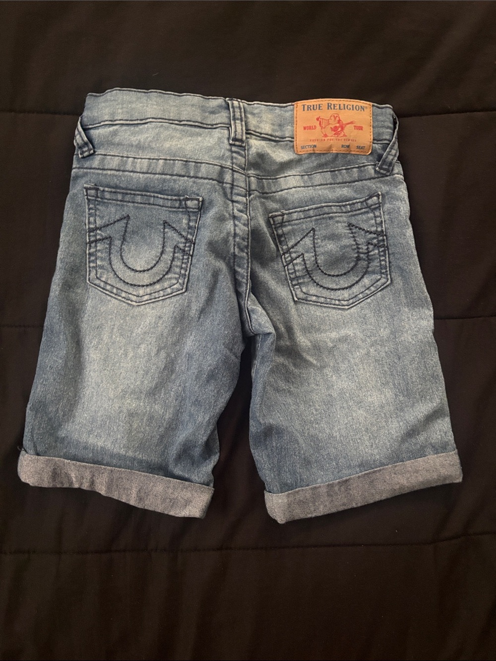 True Religion Boys Light Wash Denim Rolled Cuff Shorts